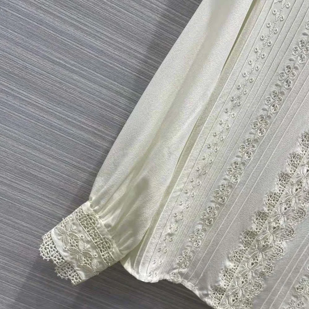 Celine Embroidered Blouse in Silk Crepe for Women