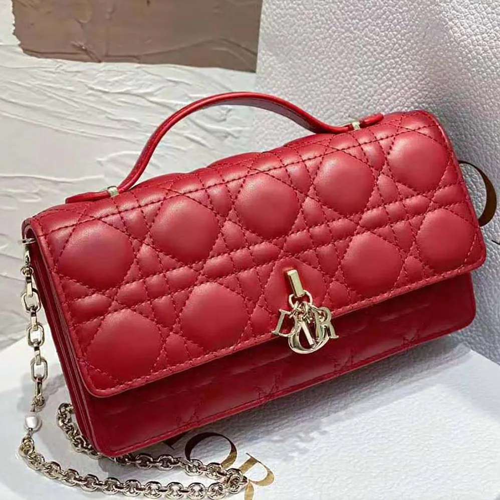 Dior Lady Dior Top Handle Clutch Scarlet Red Cannage Lambskin for Women Dior Lady Dior Top Handle Clutch Scarlet Red Cannage Lambskin for Women