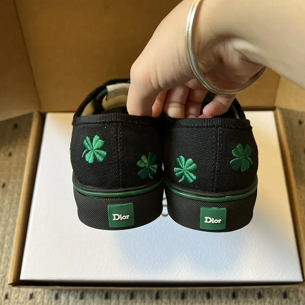 Dior Saltwind Sneaker Black Cotton Embroidered with Bright Green Dior Clover Motif for Unisex