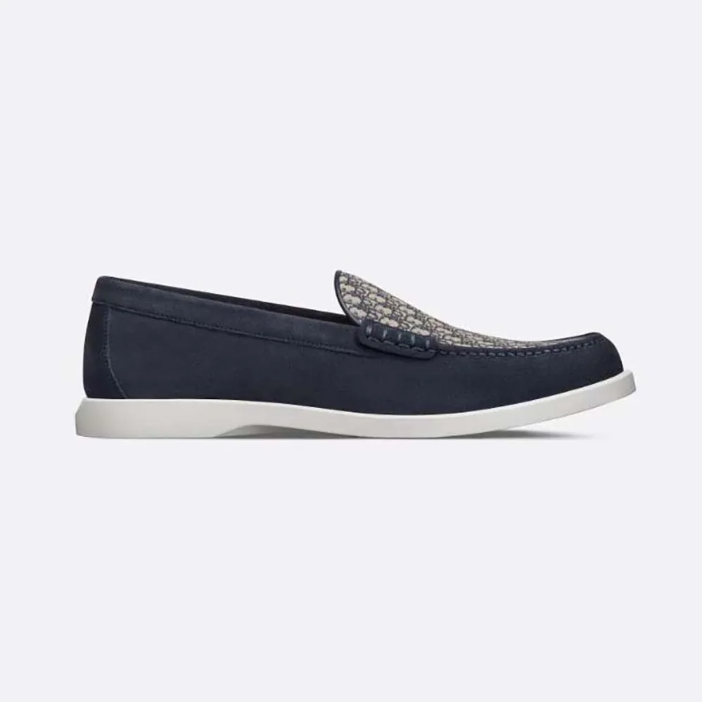 Dior Granville Loafer Navy Blue Suede with Beige and Black Dior Oblique Jacquard for Men