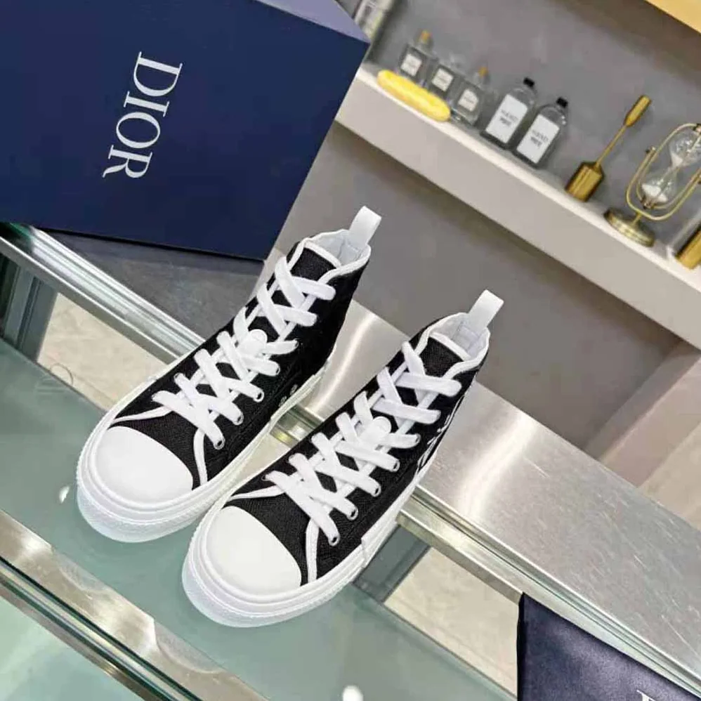 Dior B23 Cactus Jack Dior High-Top Sneaker Black and Cream Cotton Canvas for Men