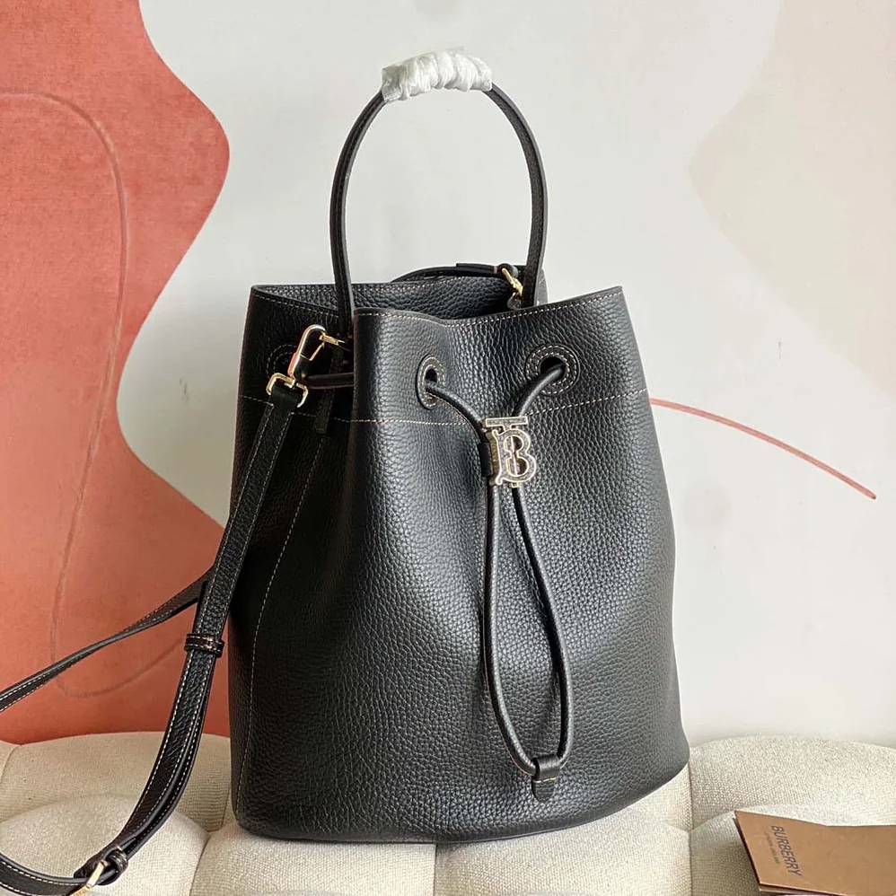 Burberry Grainy Leather Small TB Bucket Bag for Women in Black Burberry Grainy Leather Small TB Bucket Bag for Women in Black