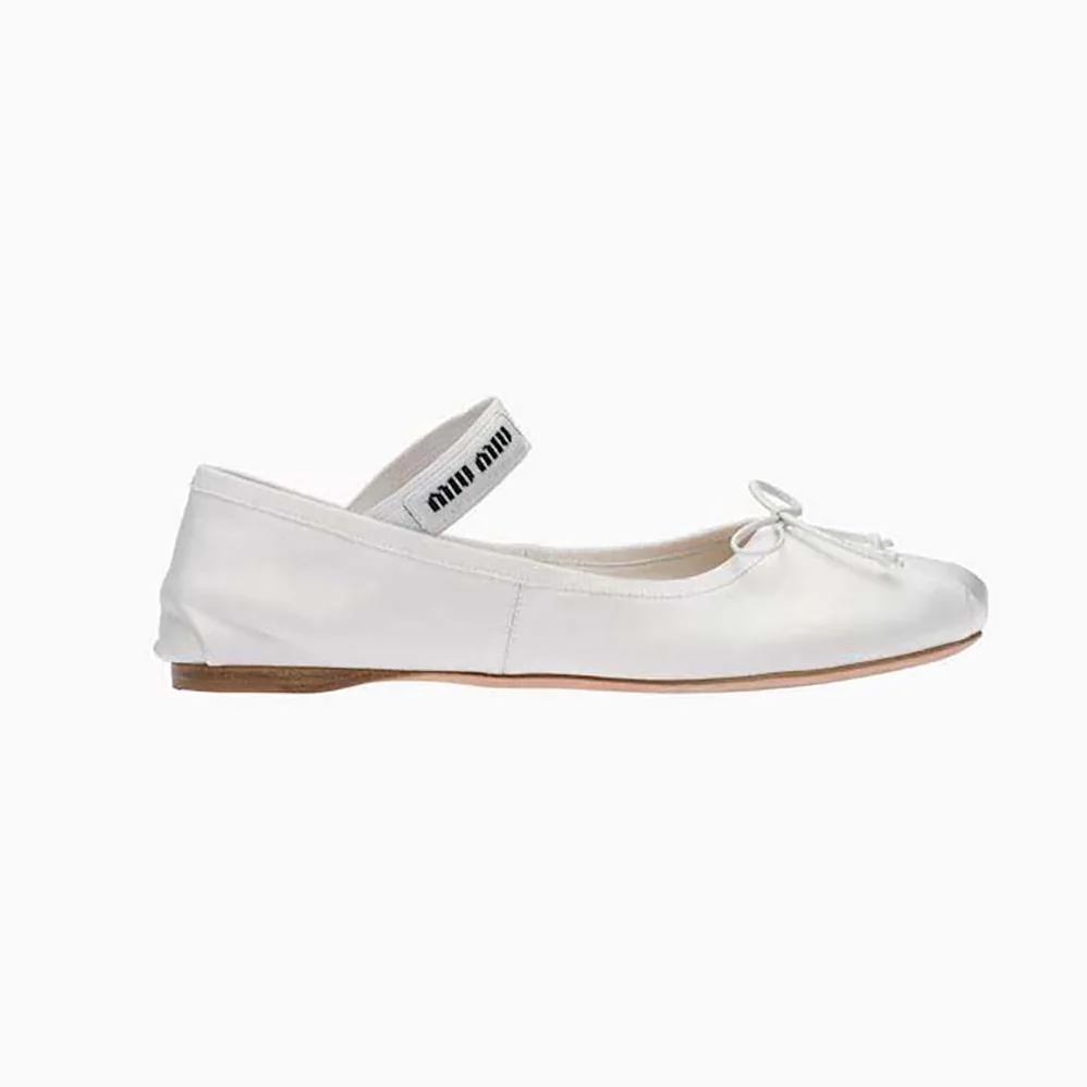 Miu Miu Satin Ballerinas with Knit Logo Label for Women in White