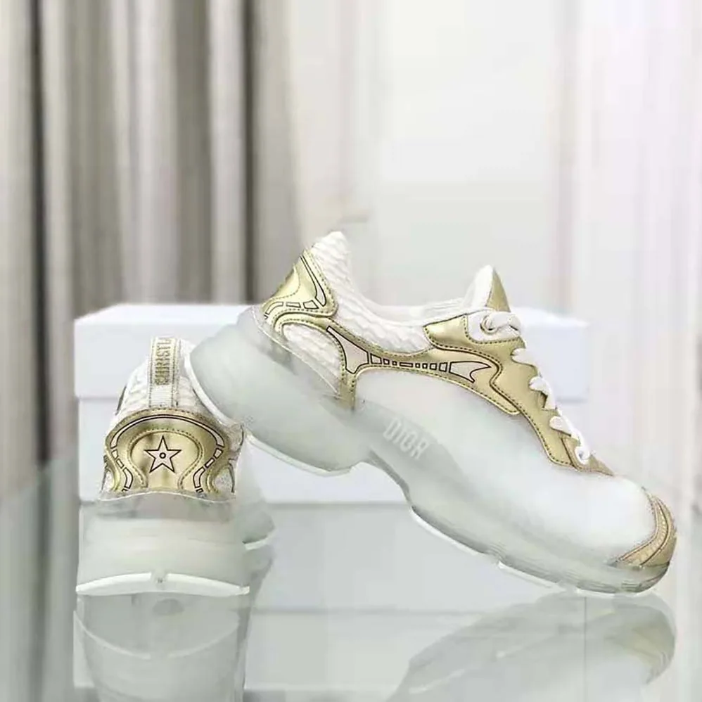 Dior Vibe Sneaker White Mesh and Gold for Women in Tone Leather Dior Vibe Sneaker White Mesh and Gold for Women in Tone Leather