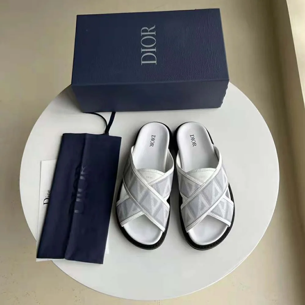 Dior Aqua Sandal Dior Gray CD Diamond Canvas for Men Dior Aqua Sandal Dior Gray CD Diamond Canvas for Men