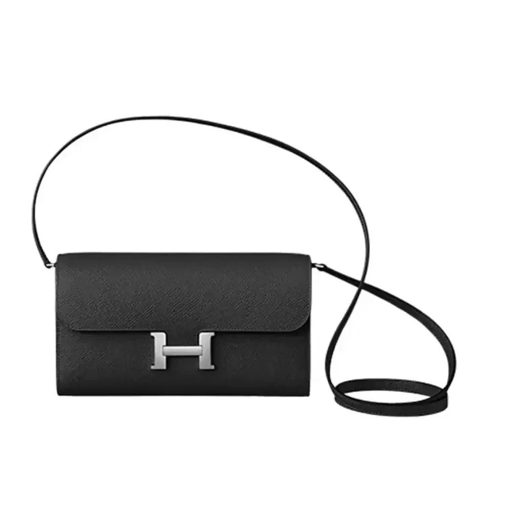 Hermes Constance Long To Go in Epsom Leather for Women in Black/Silver