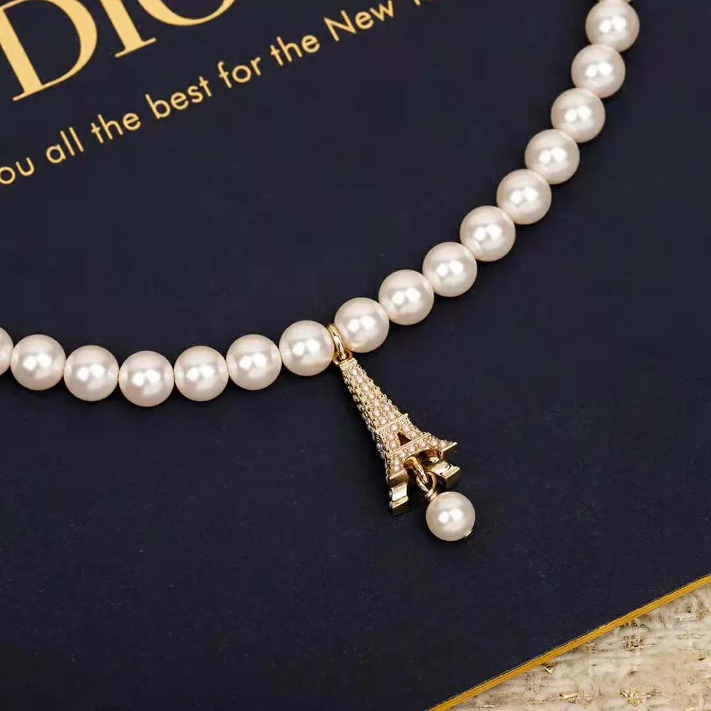 Dior Plan De Paris Choker Gold-Finish Metal and White Resin Pearls for Women