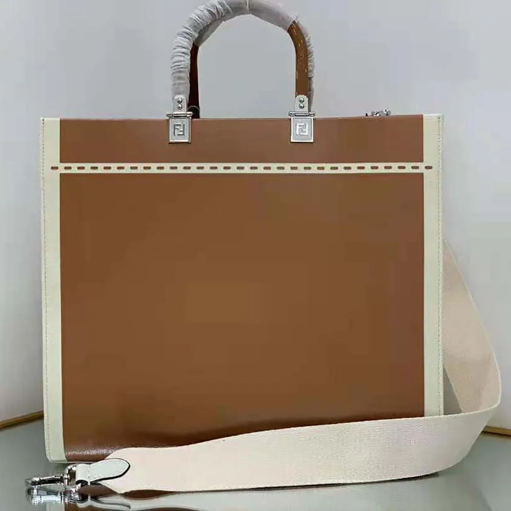 Fendi Sunshine Medium Canvas and Brown Patent Leather Shopper Bag for Women Fendi Sunshine Medium Canvas and Brown Patent Leather Shopper Bag for Women
