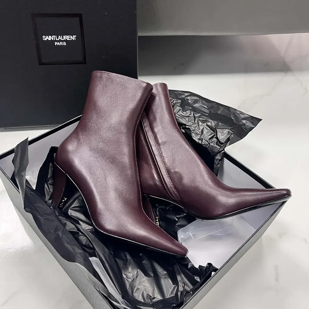 Saint Laurent YSL Jill Booties In Smooth Leather Bordeaux for Women Saint Laurent YSL Jill Booties In Smooth Leather Bordeaux for Women