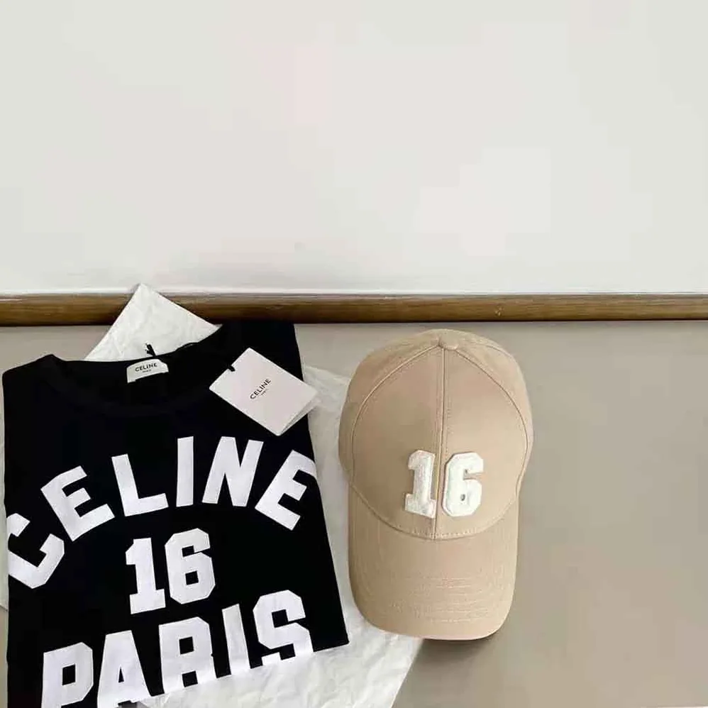 Celine 16 Patch Cotton Baseball Cap for Women in Beige
