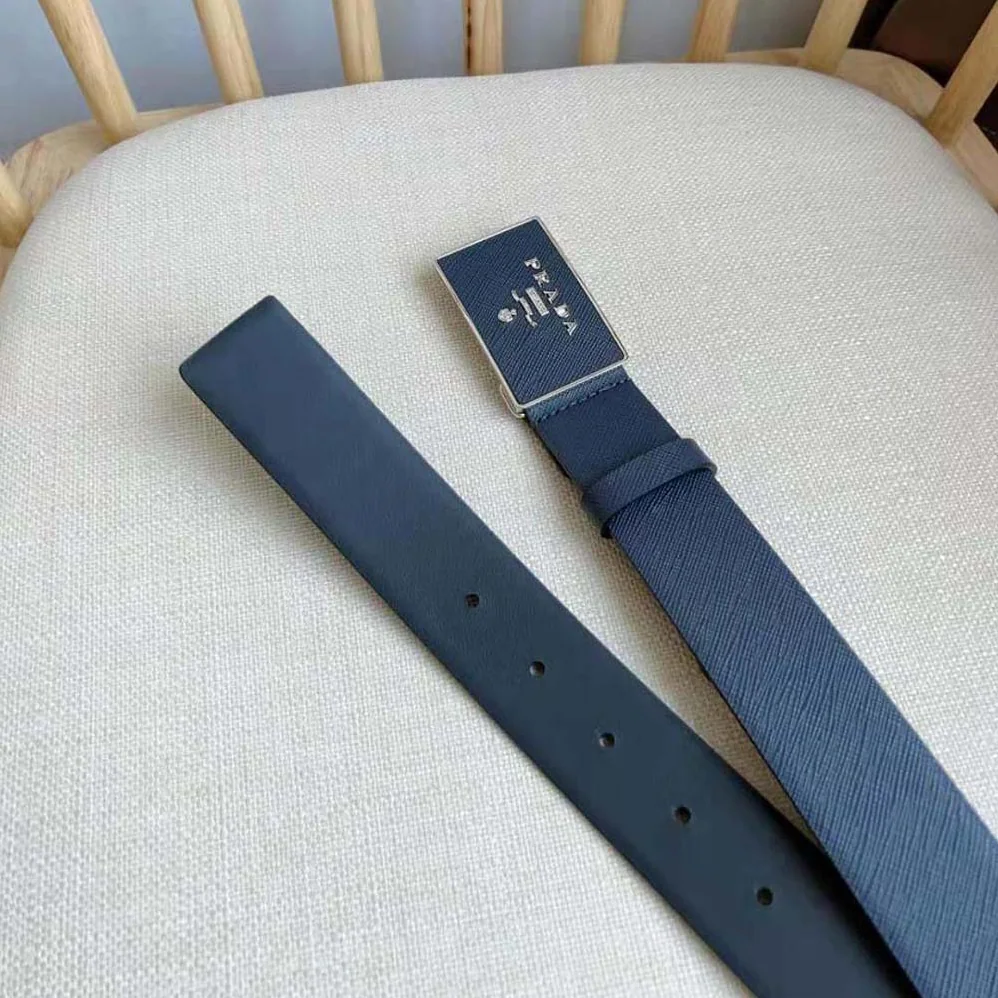 Prada Saffiano Leather Belt for Men in Navy Prada Saffiano Leather Belt for Men in Navy