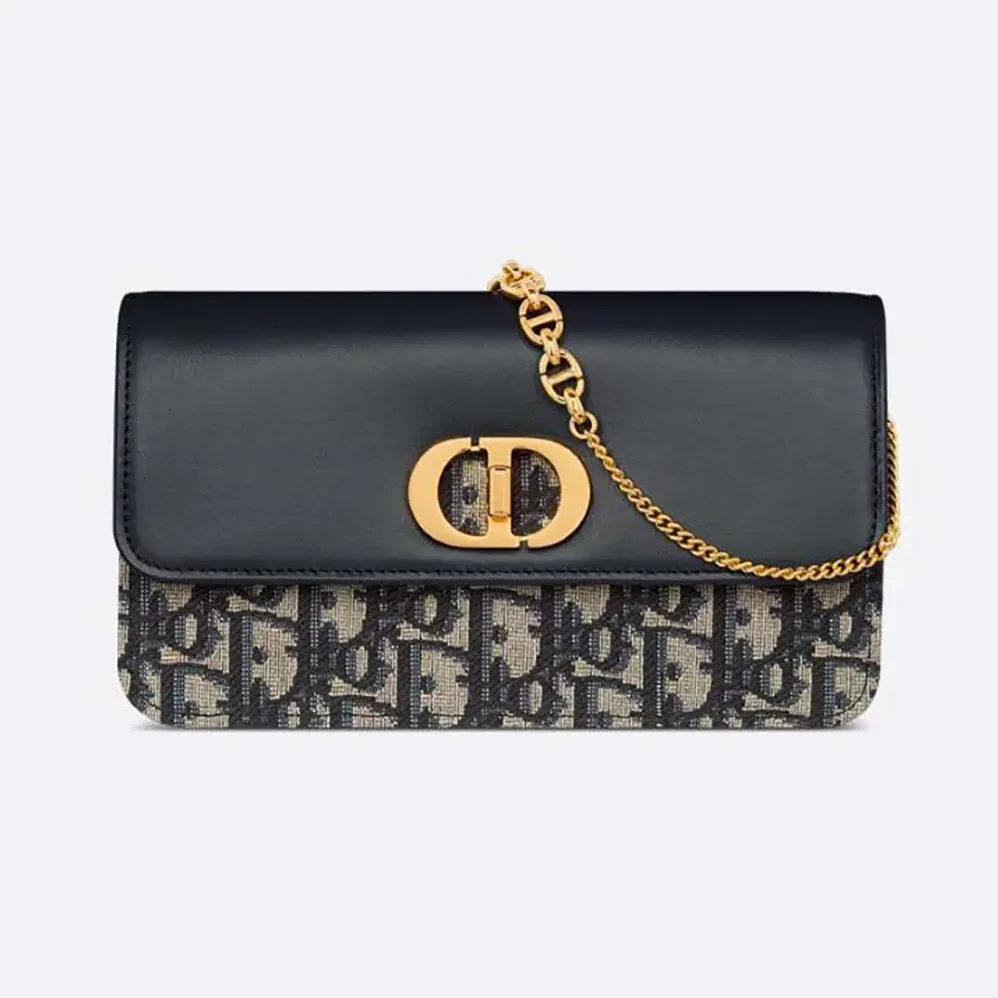 Dior Miss Caro Pouch with Chain Blue Dior Oblique Jacquard and Smooth Calfskin for Women