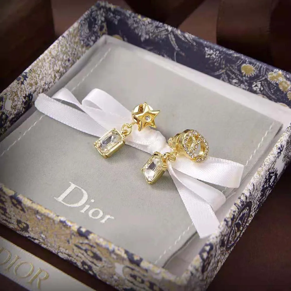 Dior Petit CD Earrings Gold-Finish Metal and White Crystals for Women