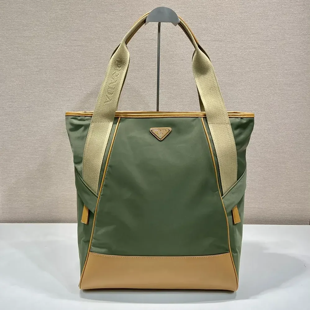 Prada Re-Nylon and Leather Tote Bag for Men in Dark Green