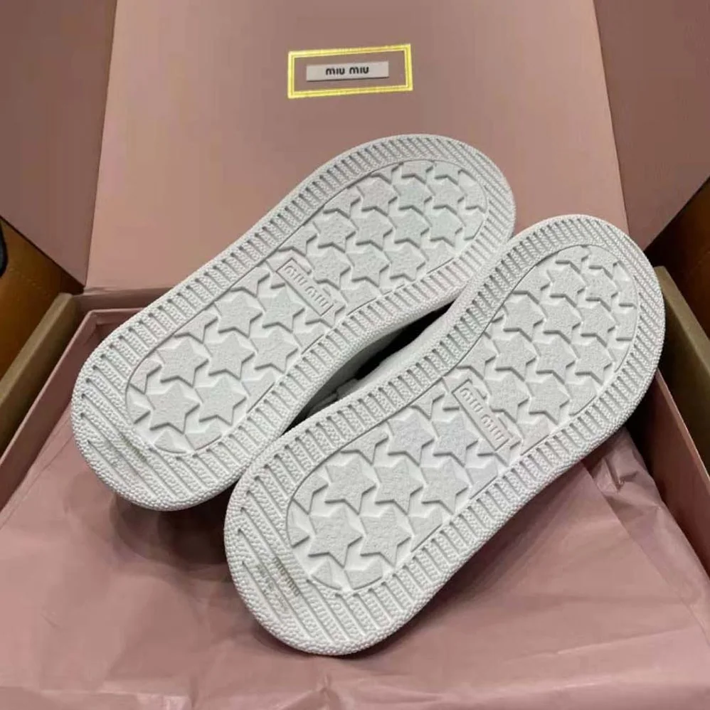 Miu Miu Leather Sneakers with Lettering Logo for Women