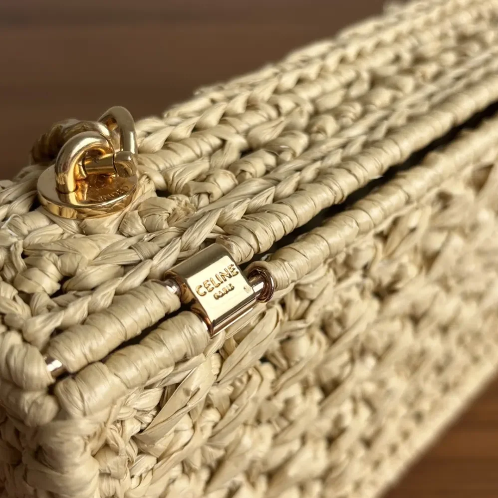 Celine Chain Shoulder Bag Claude in Raffia Effect Textile for Women Celine Chain Shoulder Bag Claude in Raffia Effect Textile for Women