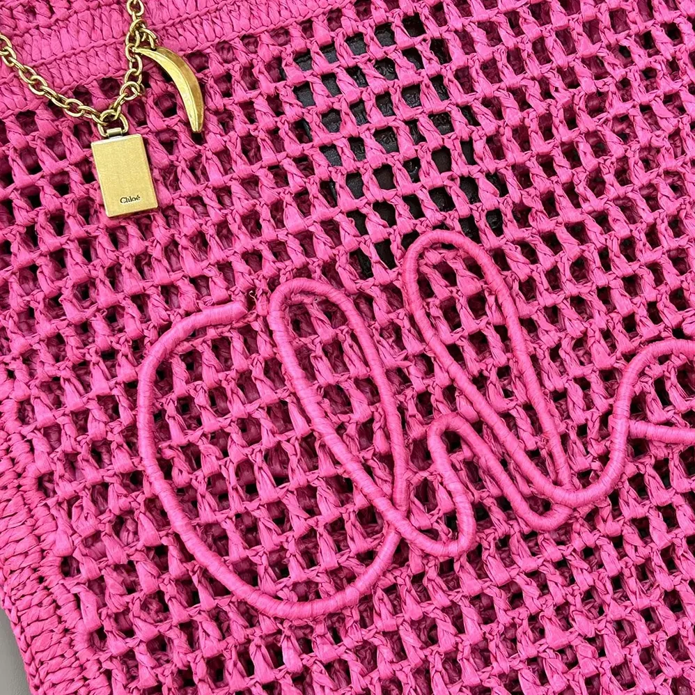 Chloe Summer Banana Tote Bag In Raffia for Women in Rose Chloe Summer Banana Tote Bag In Raffia for Women in Rose