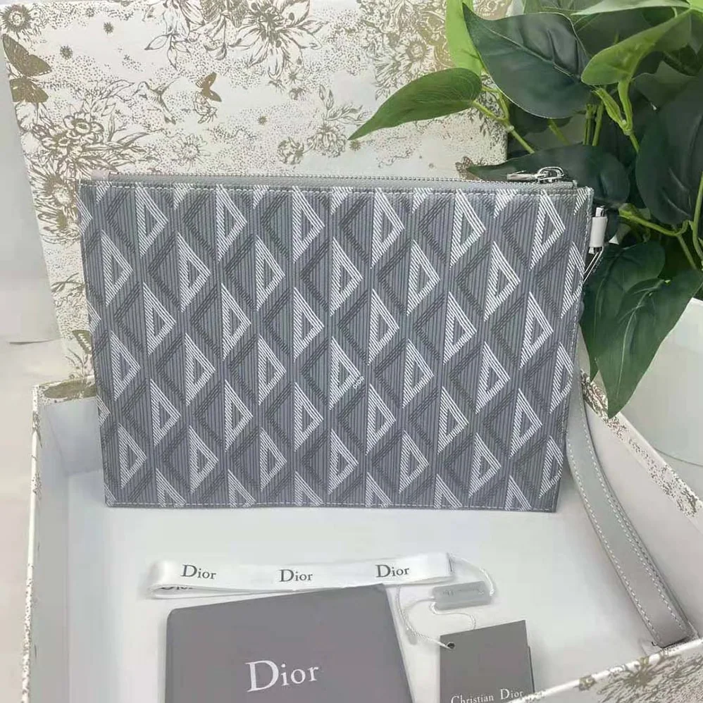 Dior A5 Pouch Dior Gray CD Diamond Canvas for Men