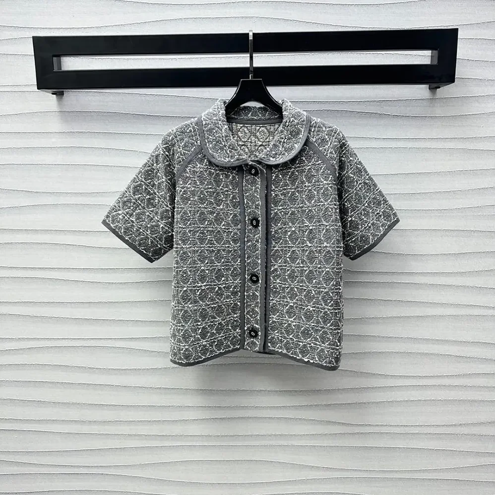 Dior Macrocannage Short-Sleeved Jacket Gray Cotton for Women in Blend Tweed Knit Dior Macrocannage Short-Sleeved Jacket Gray Cotton for Women in Blend Tweed Knit