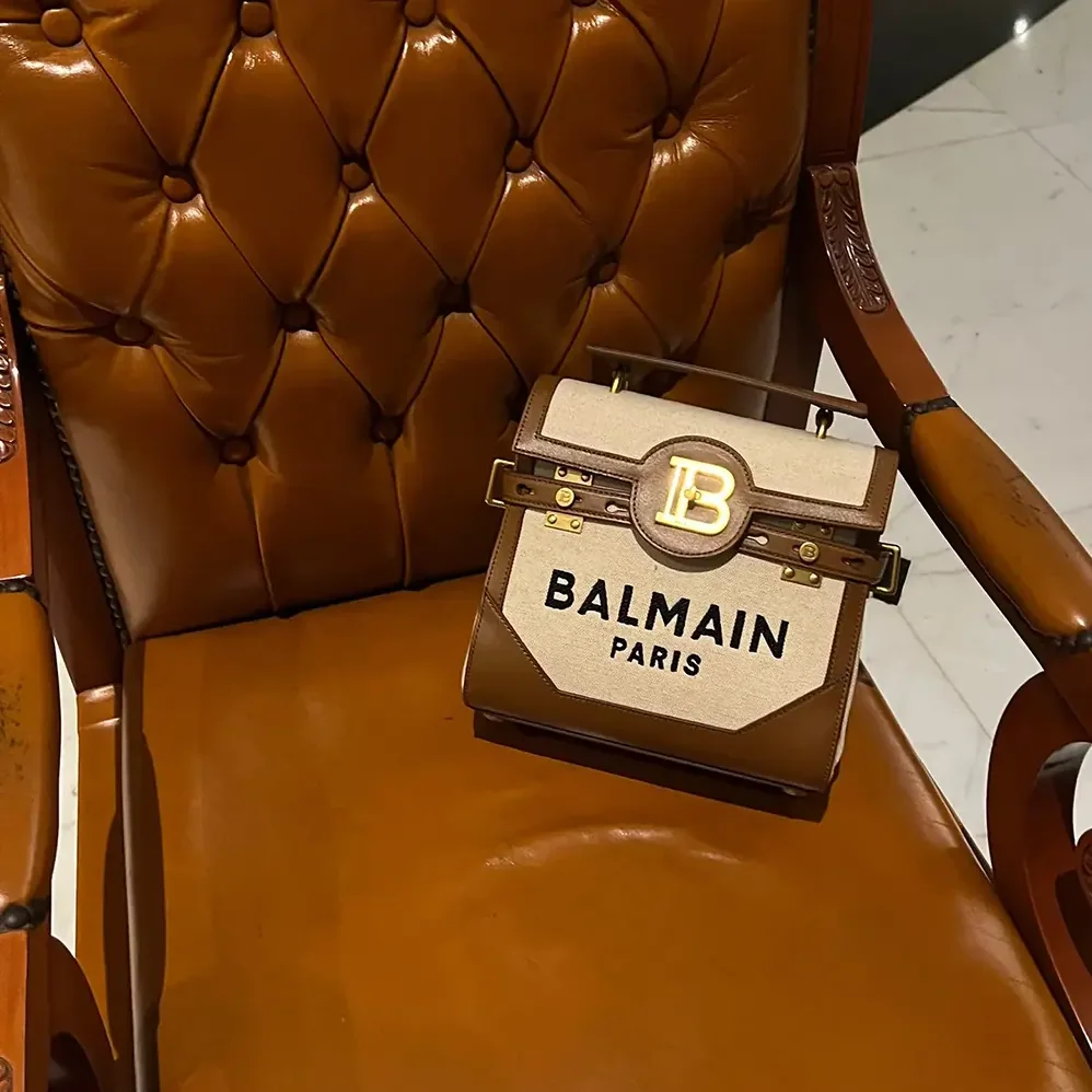 Balmain Bi-material Canvas and Ecru Calfskin B for Women in Buzz Bag Balmain Bi-material Canvas and Ecru Calfskin B for Women in Buzz Bag