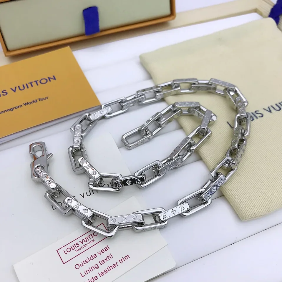 Louis Vuitton Monogram Chain Necklace Silver Tone Louis Vuitton Monogram Chain Necklace Silver Tone