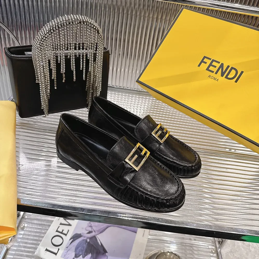 Fendi Baguette Black Nappa Leather Loafers for Women Fendi Baguette Black Nappa Leather Loafers for Women