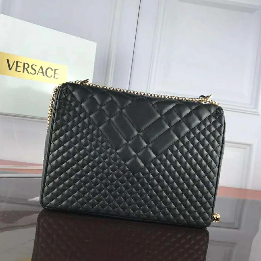 Versace Large Quilted Icon Shoulder Bag Nappa Leather for Women in Black