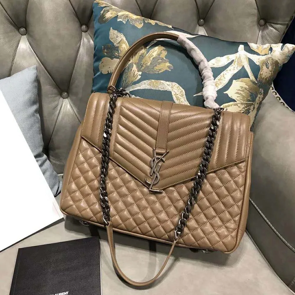 Saint Laurent YSL Large Envelope Mixed Grain De Poudre Matelasse in Sandy