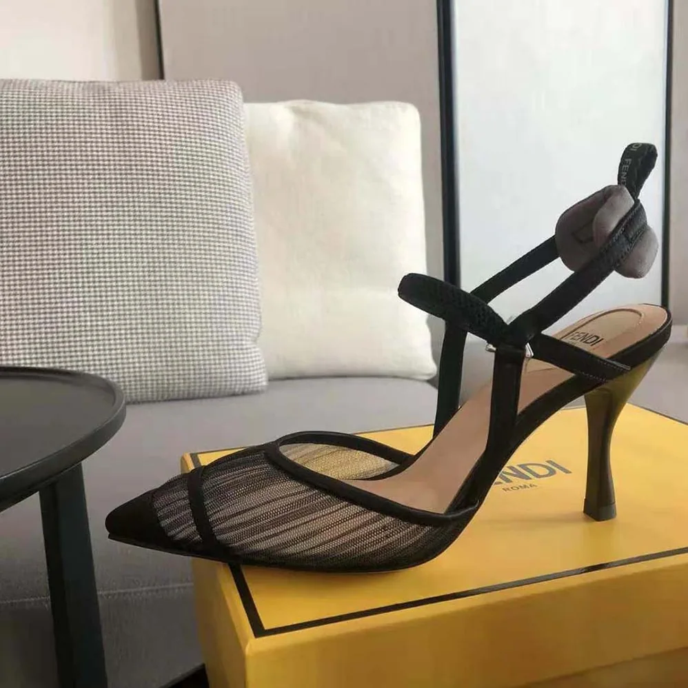 Fendi Colibri Lite Black Tulle and Satin High for Women in heeled Slingbacks Fendi Colibri Lite Black Tulle and Satin High for Women in heeled Slingbacks