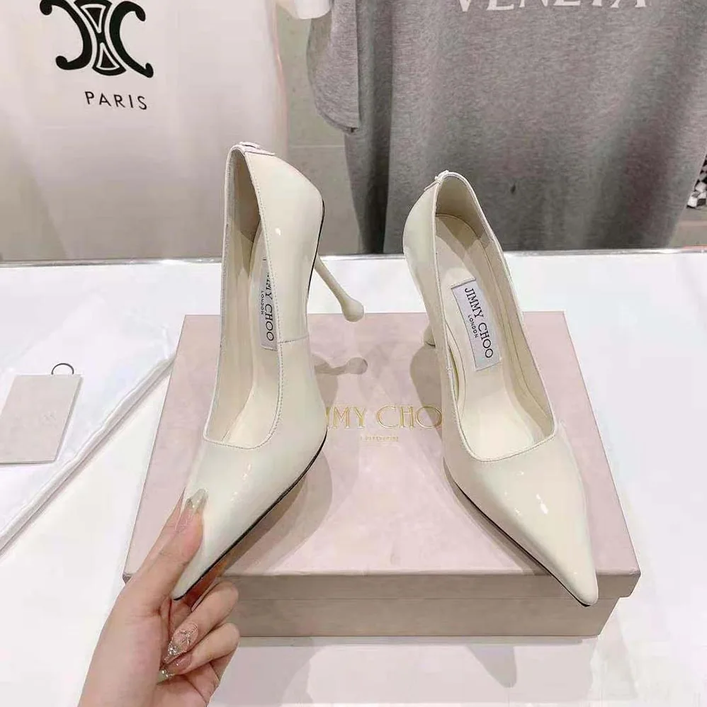 Jimmy Choo Ixia 95 Latte Patent Leather Pumps-IXIA95PAT for Women