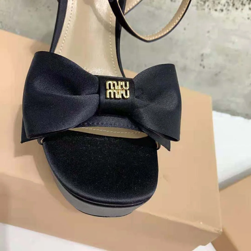 Miu Miu Satin Platform Sandals in 135mm Heel Height for Women in Black