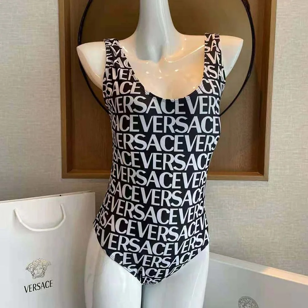 Versace Allover One-piece Swimsuit for Women in Black