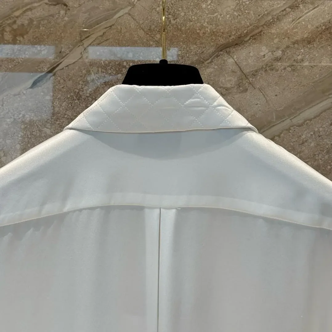 Chanel Quilted Button in Down Blouse Pearl White Chanel Quilted Button in Down Blouse Pearl White