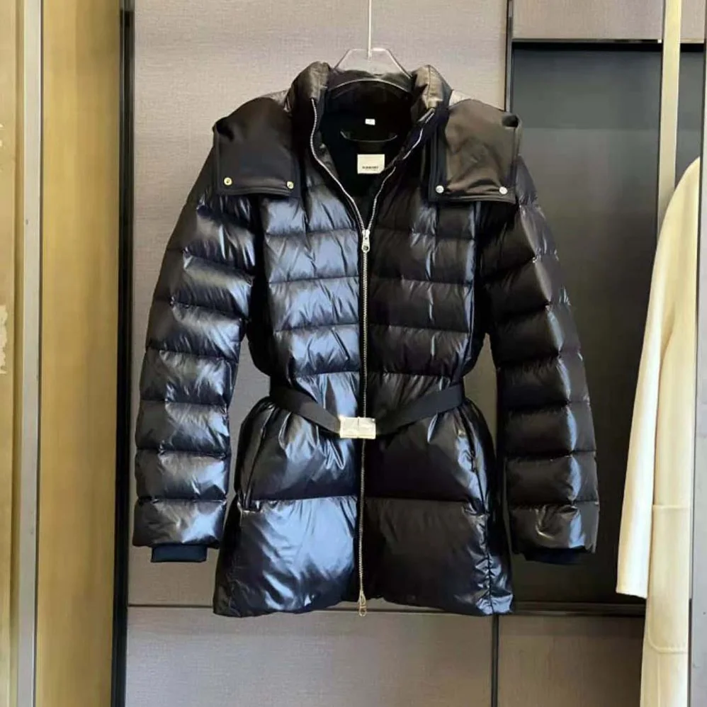 Burberry Contrast Hood Nylon Belted Puffer Jacket for Women