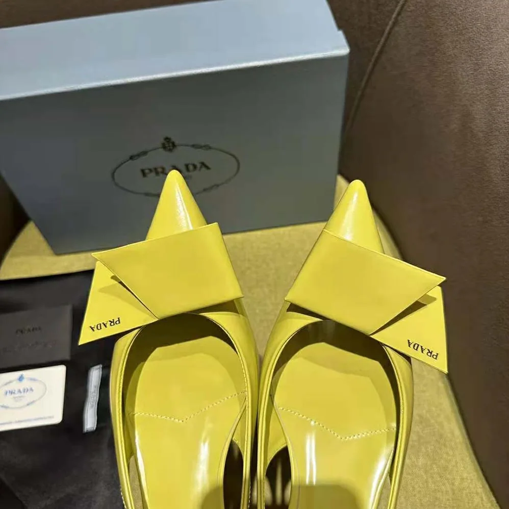 Prada Brushed Leather Slingback Pumps for Women in Yellow