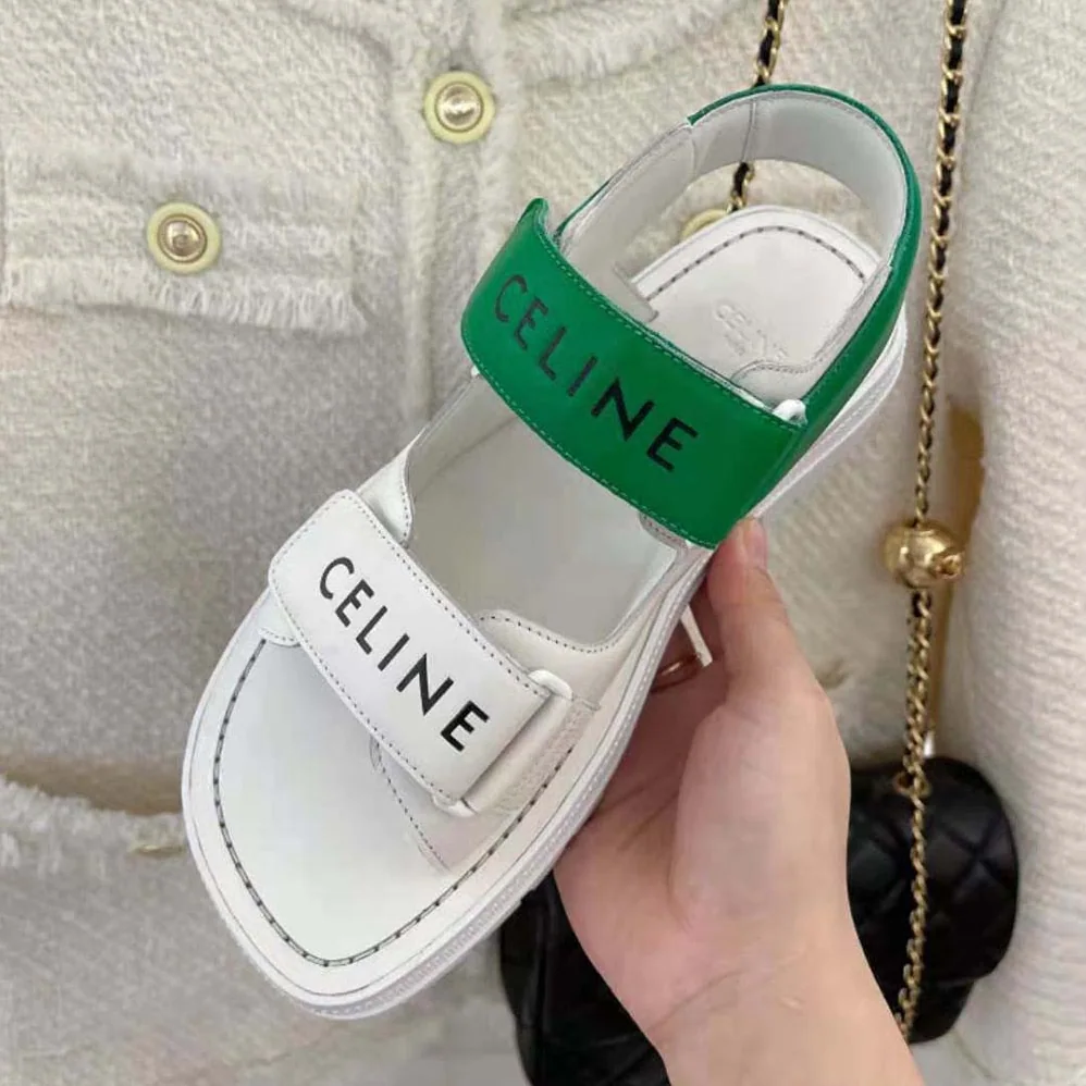 Celine Leo Scratch Sandal in Calfskin for Women in Green Celine Leo Scratch Sandal in Calfskin for Women in Green