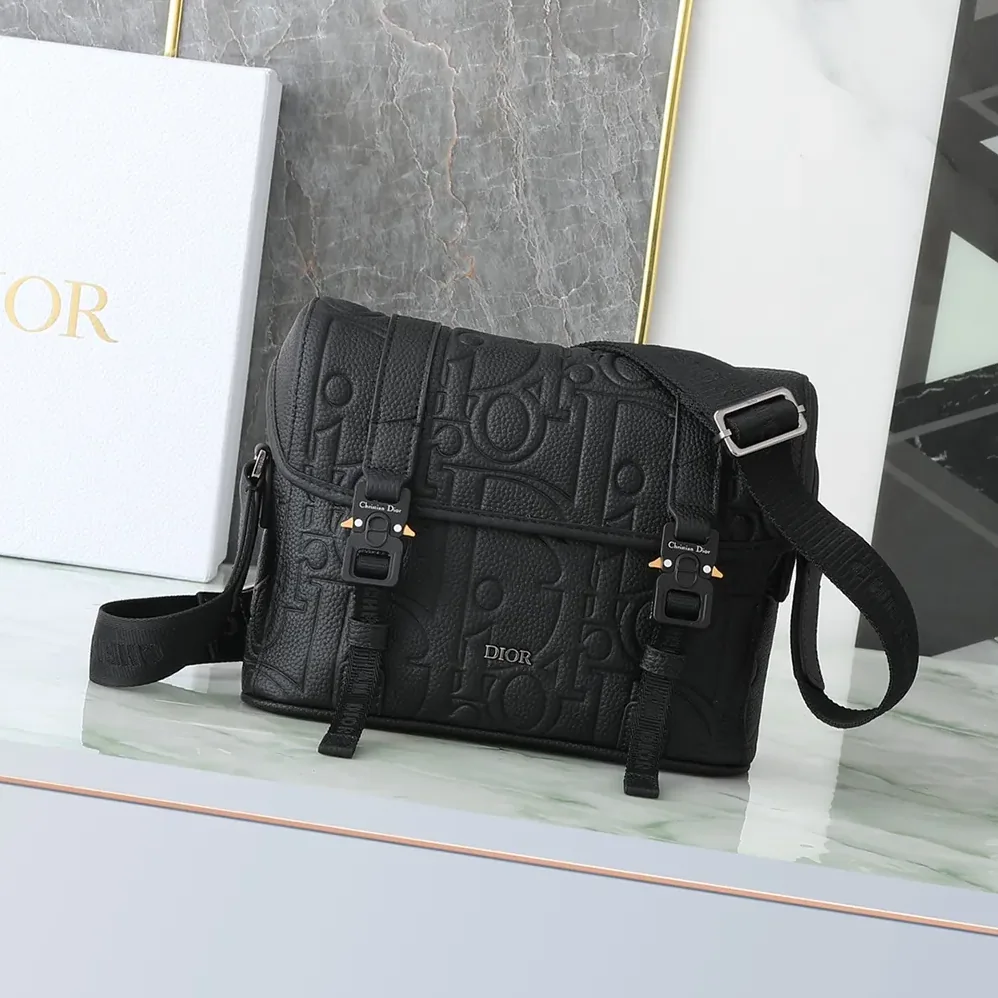 Dior Hit the Road Messenger Bag with Flap Black Dior Gravity Leather for Men