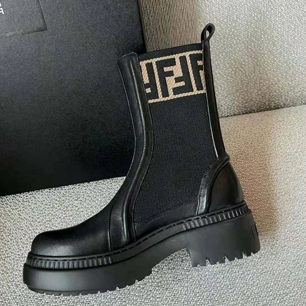 Fendi Domino Black Leather Biker Boots for Women Fendi Domino Black Leather Biker Boots for Women