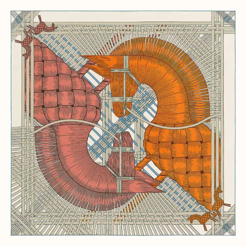 Hermes Masan and Masan Scarf 90 with Hand-Rolled Edges for Women in Silver Hermes Masan and Masan Scarf 90 with Hand-Rolled Edges for Women in Silver