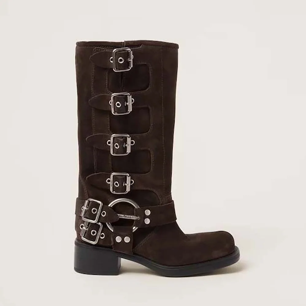 Miu Miu Suede Boots with Logo for Women in engraved Harness Ring