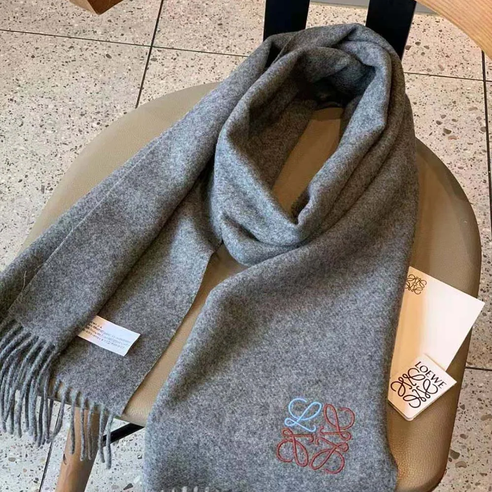 Loewe Anagram Scarf in Cashmere for Women in Gray Loewe Anagram Scarf in Cashmere for Women in Gray