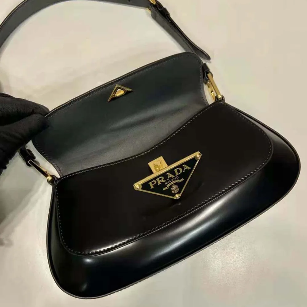 Prada Brushed Leather Shoulder Bag for Women in Black Prada Brushed Leather Shoulder Bag for Women in Black