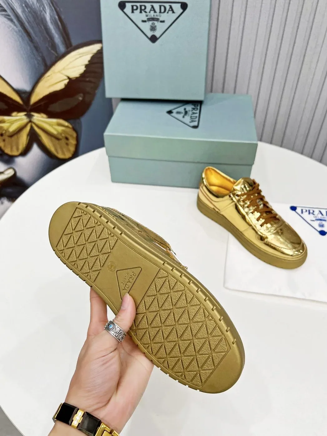 Prada Downtown Metallic Sneakers Gold Tone / 1E792M_3AU1_F0522_F_030