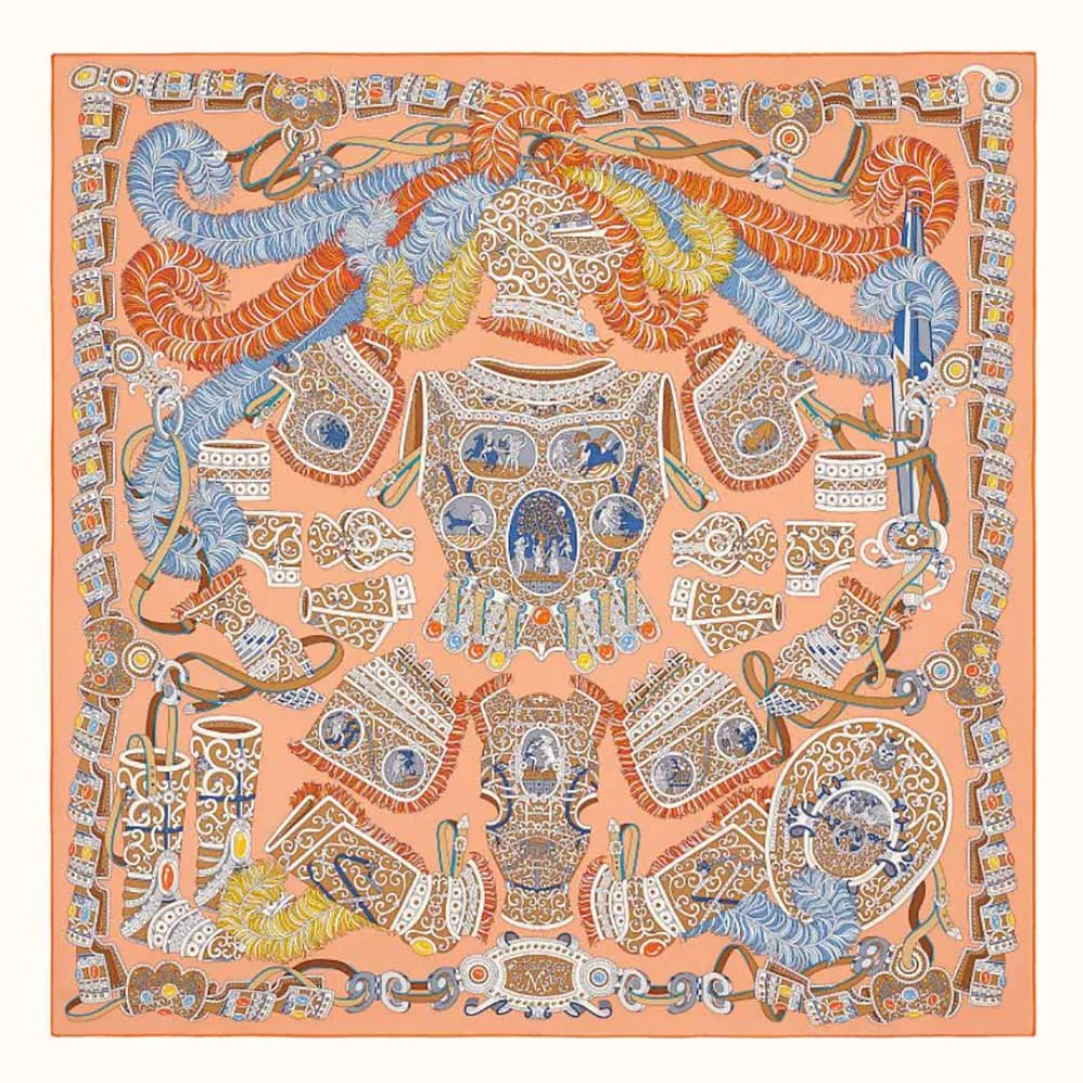 Hermes Sous L Egide De Mars Wash Scarf 90 for Women in Orange Hermes Sous L Egide De Mars Wash Scarf 90 for Women in Orange