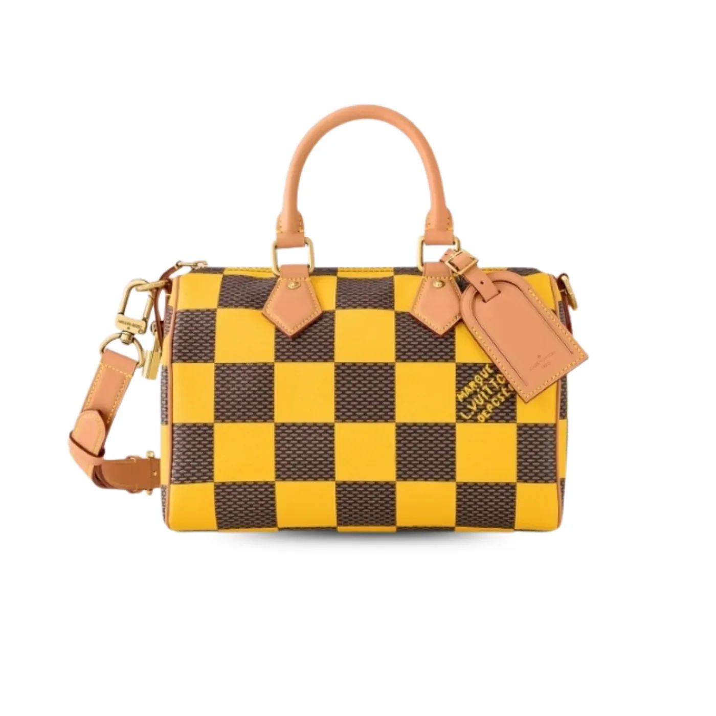 Louis Vuitton Speedy 25 Bandouliere Top Handle Bag / Damier Pop Yellow Gold Hardware