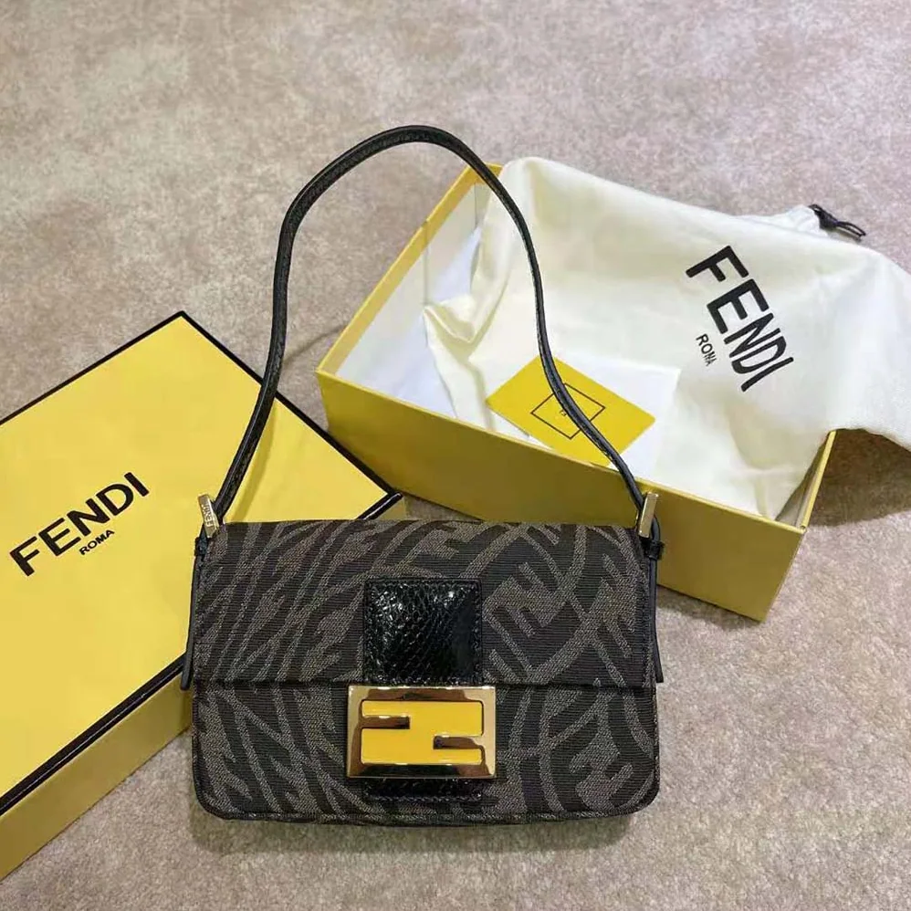 Fendi Mini Baguette 1997 Brown Jacquard FF Vertigo Bag for Women Fendi Mini Baguette 1997 Brown Jacquard FF Vertigo Bag for Women