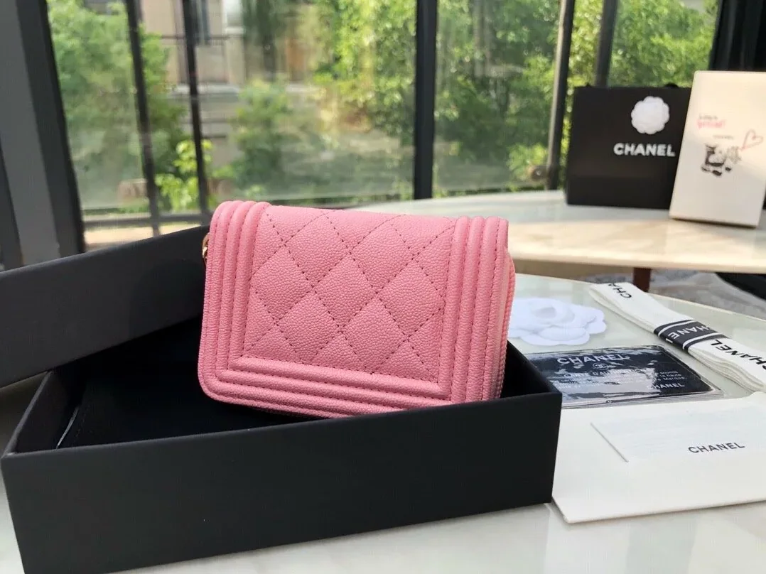Chanel CO-CO Boy Chanel Zipped Coin Purse in Gold Toned Hardware Pink Chanel CO-CO Boy Chanel Zipped Coin Purse in Gold Toned Hardware Pink