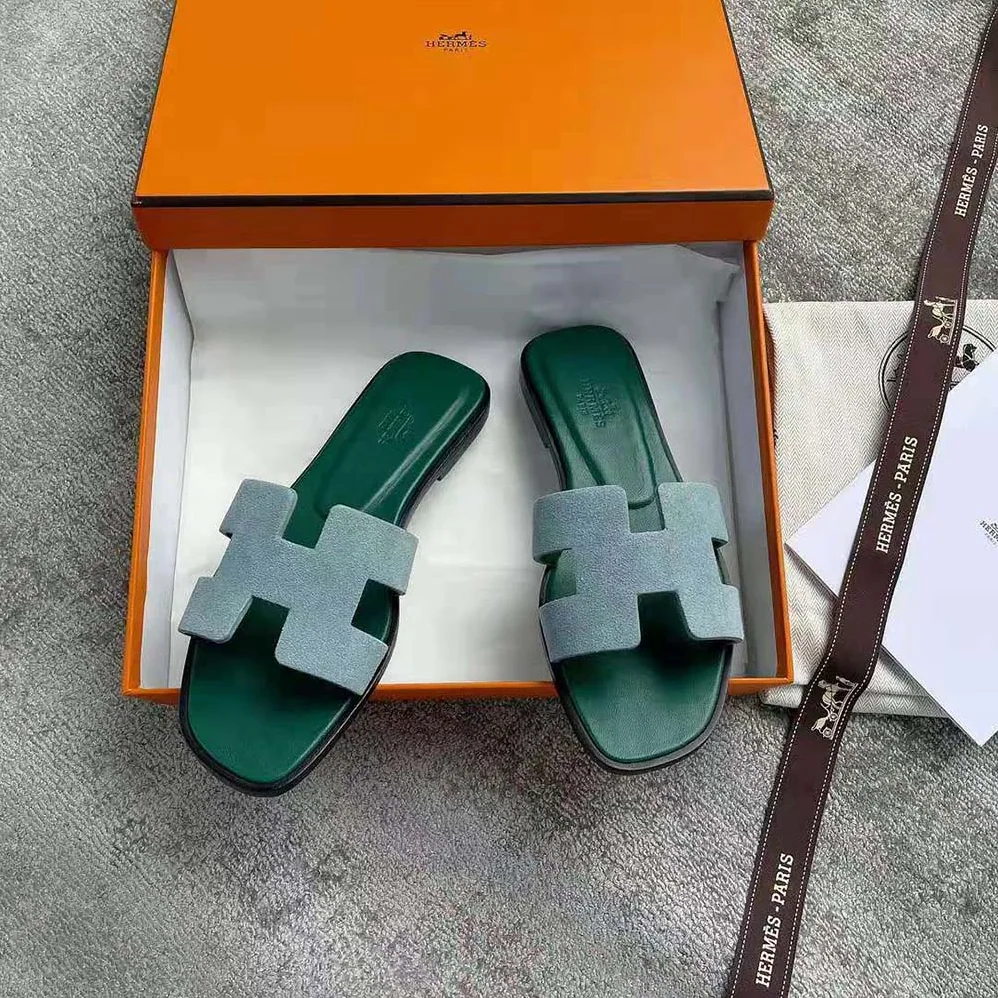 Hermes Oran Sandal in Suede Goatskin for Women in Blue Hermes Oran Sandal in Suede Goatskin for Women in Blue