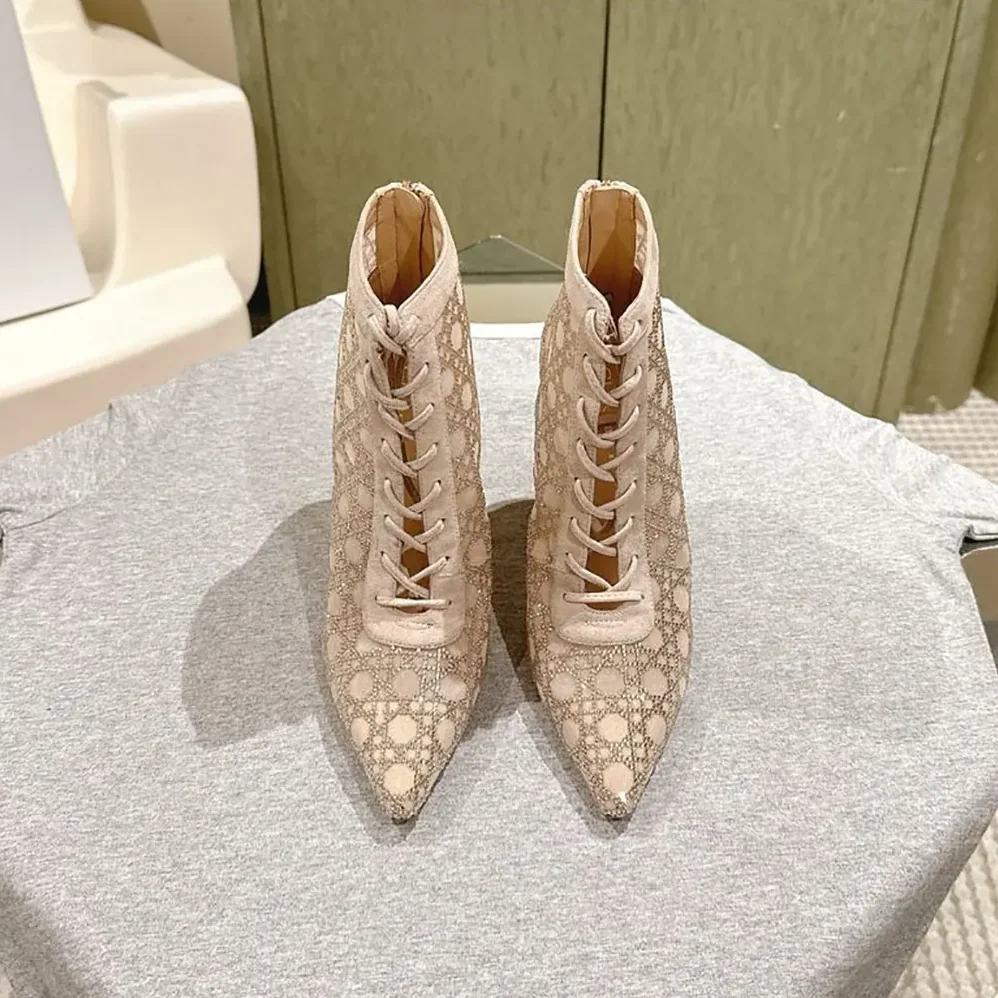 Dior Naughtily-D Heeled Ankle Boot Transparent Mesh for Women in Beige Dior Naughtily-D Heeled Ankle Boot Transparent Mesh for Women in Beige