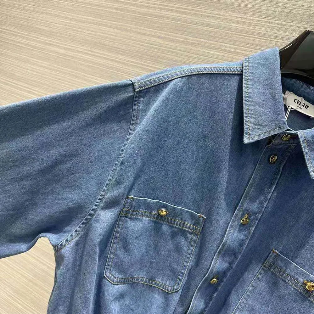 Celine Cropped Shirt in Union Ocean Wash Denim for Women
